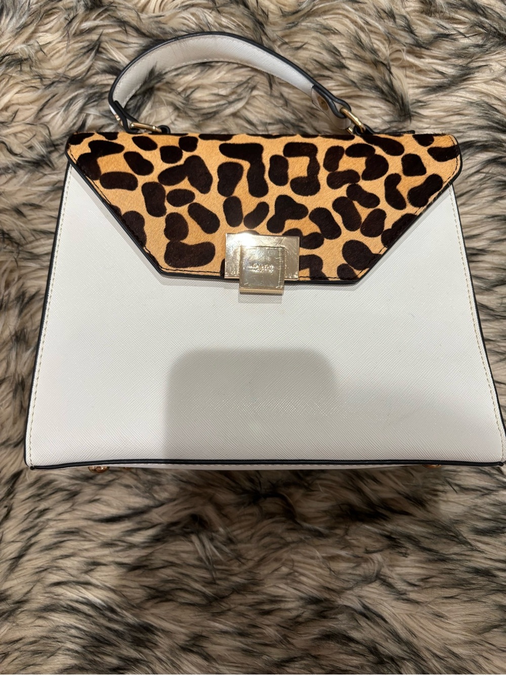 Dune London White Satchel with Leopard-Print Flap